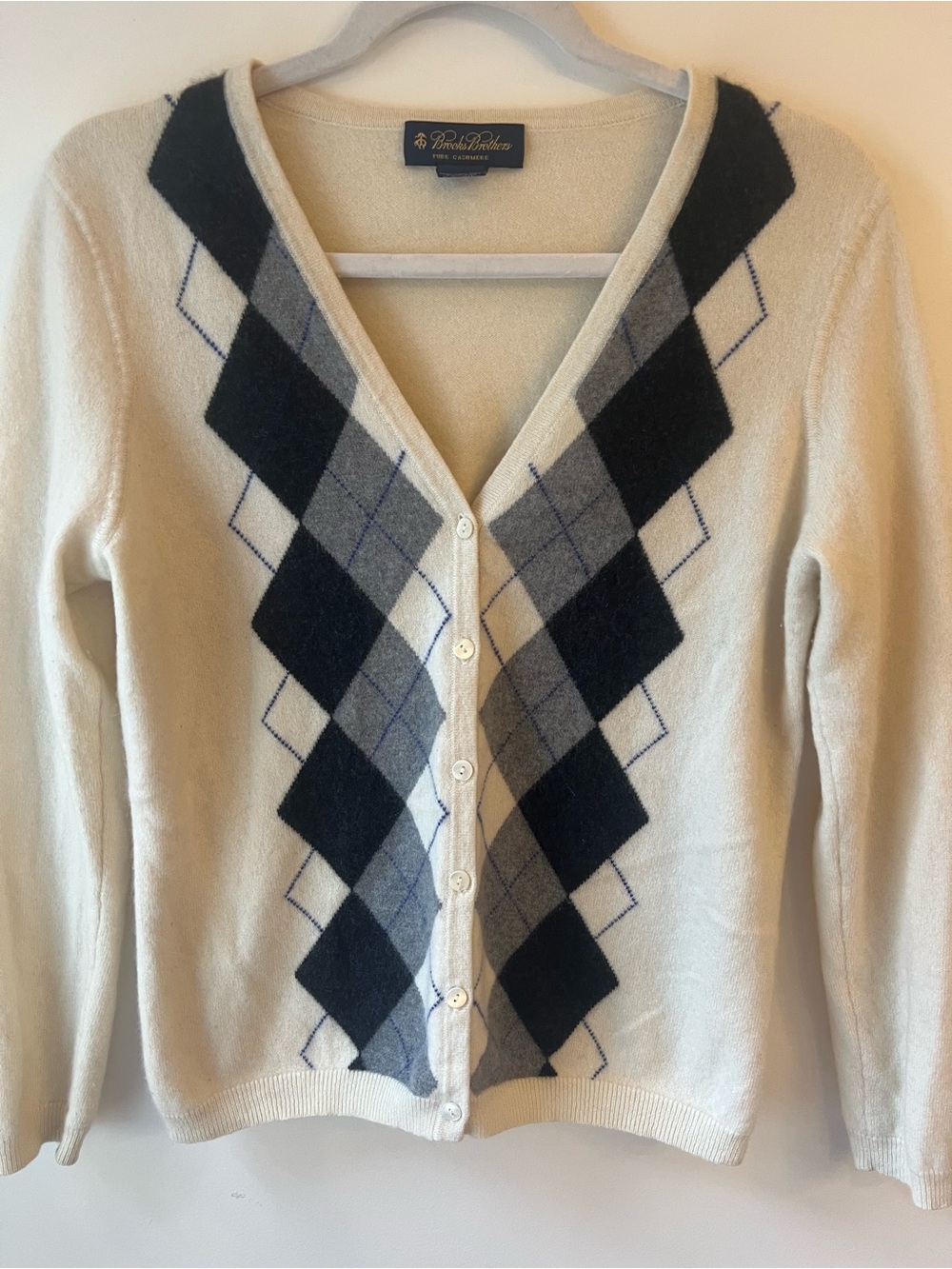 Brooks Brothers 100% Cashmere Cardigan Argyle Women's Large - Picture 2 of 9
